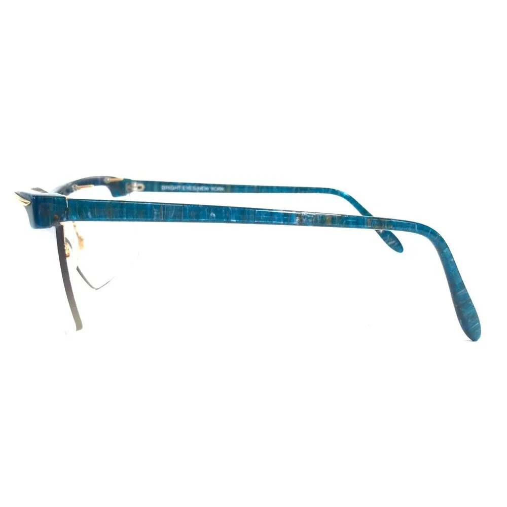 Bright Eyes Optical Affairs Eyeglasses Frames Blue Square Wrap Half Rim 70s 80s